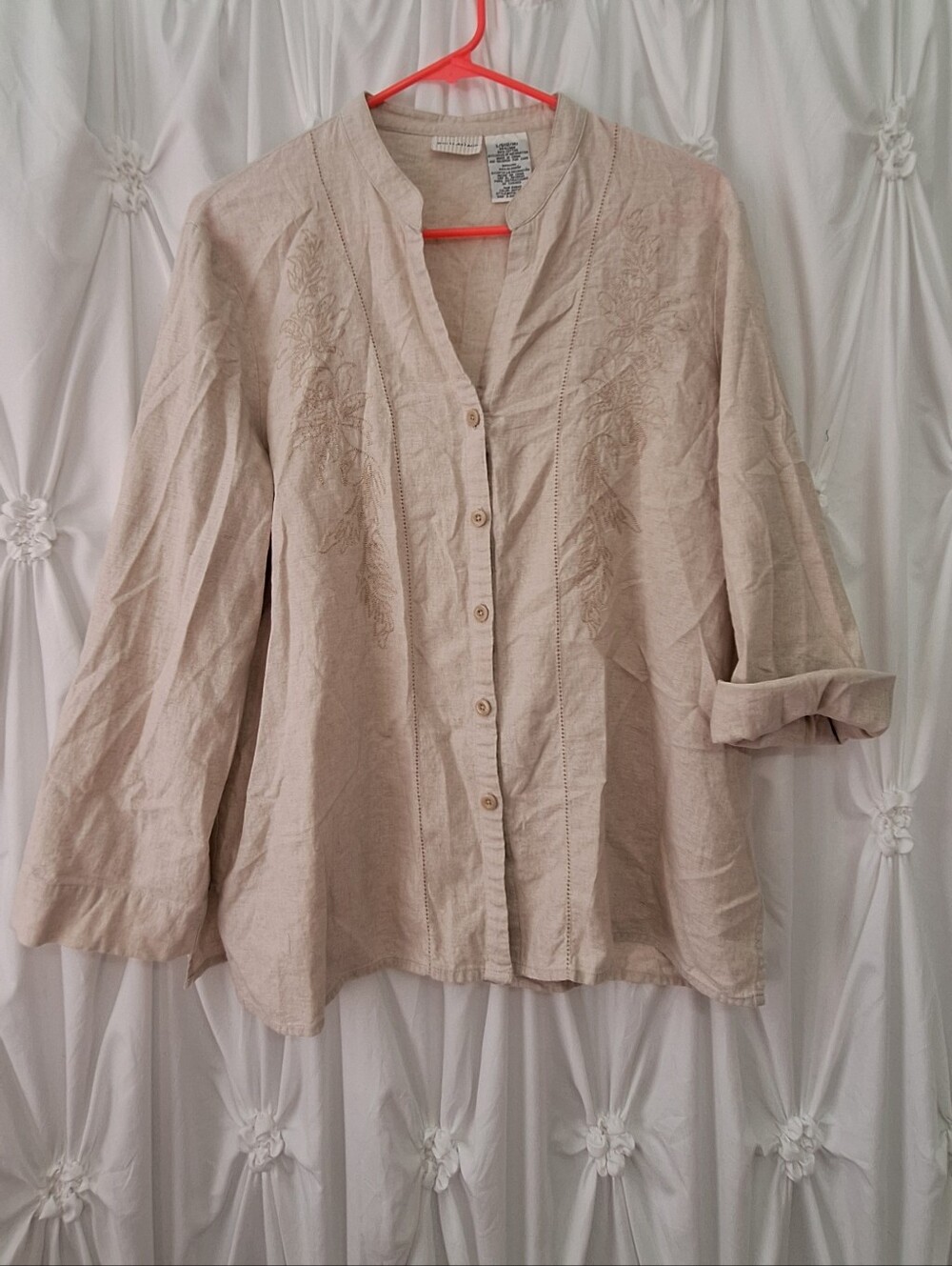 Light Beige Embroidered Women's Button-Front Top